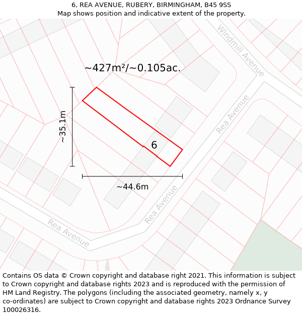 6, REA AVENUE, RUBERY, BIRMINGHAM, B45 9SS: Plot and title map