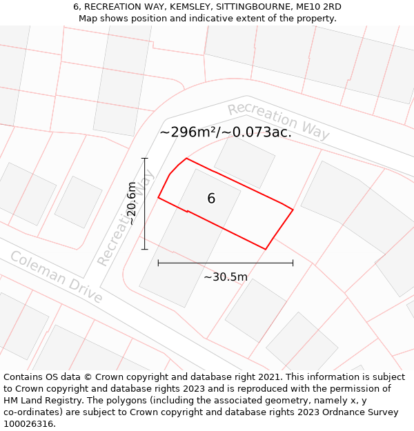 6, RECREATION WAY, KEMSLEY, SITTINGBOURNE, ME10 2RD: Plot and title map