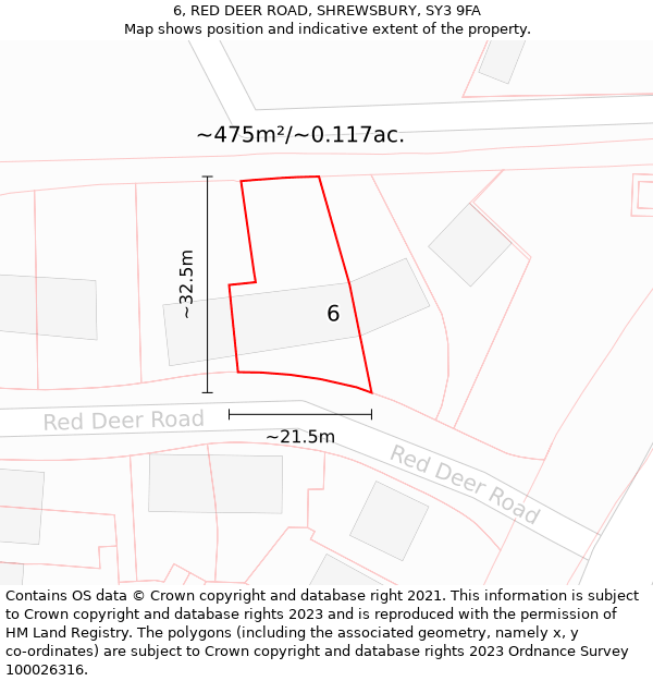 6, RED DEER ROAD, SHREWSBURY, SY3 9FA: Plot and title map