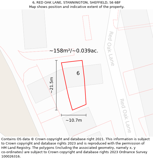 6, RED OAK LANE, STANNINGTON, SHEFFIELD, S6 6BF: Plot and title map