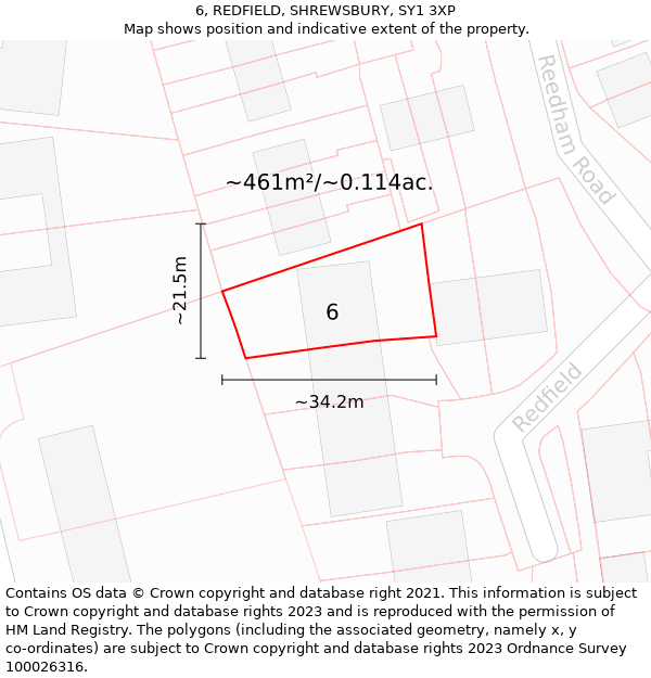 6, REDFIELD, SHREWSBURY, SY1 3XP: Plot and title map