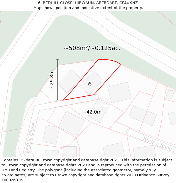 6, REDHILL CLOSE, HIRWAUN, ABERDARE, CF44 9NZ: Plot and title map