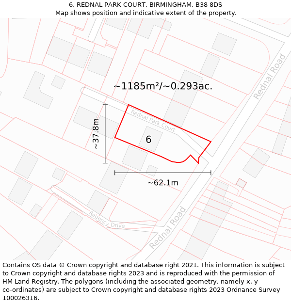 6, REDNAL PARK COURT, BIRMINGHAM, B38 8DS: Plot and title map