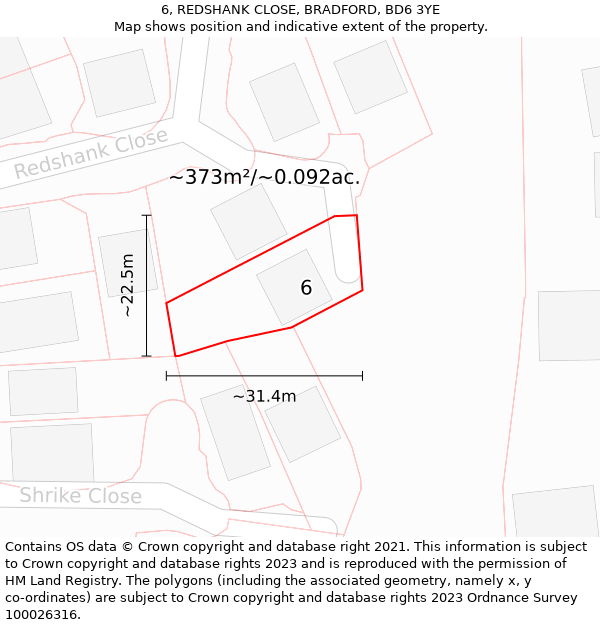 6, REDSHANK CLOSE, BRADFORD, BD6 3YE: Plot and title map