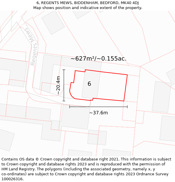 6, REGENTS MEWS, BIDDENHAM, BEDFORD, MK40 4DJ: Plot and title map