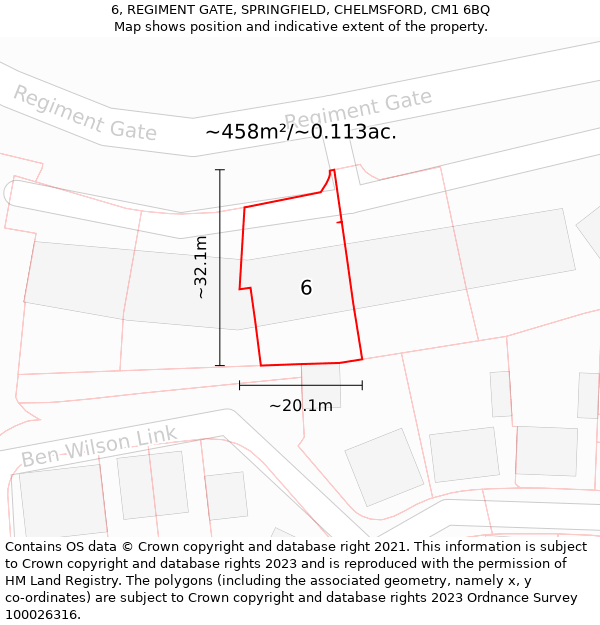 6, REGIMENT GATE, SPRINGFIELD, CHELMSFORD, CM1 6BQ: Plot and title map