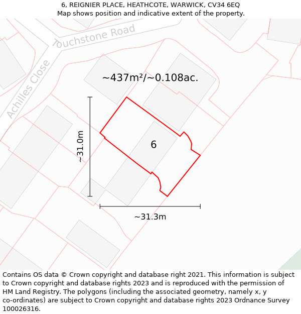 6, REIGNIER PLACE, HEATHCOTE, WARWICK, CV34 6EQ: Plot and title map