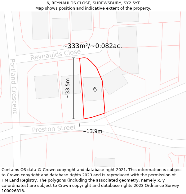 6, REYNAULDS CLOSE, SHREWSBURY, SY2 5YT: Plot and title map