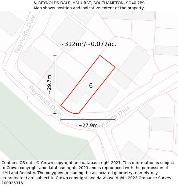 6, REYNOLDS DALE, ASHURST, SOUTHAMPTON, SO40 7PS: Plot and title map