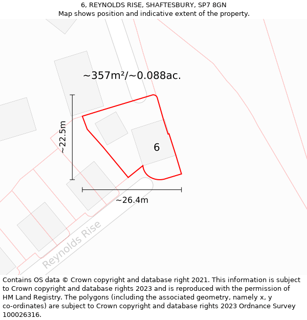 6, REYNOLDS RISE, SHAFTESBURY, SP7 8GN: Plot and title map