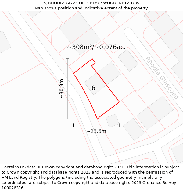 6, RHODFA GLASCOED, BLACKWOOD, NP12 1GW: Plot and title map