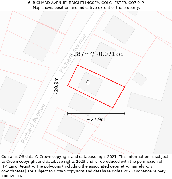 6, RICHARD AVENUE, BRIGHTLINGSEA, COLCHESTER, CO7 0LP: Plot and title map