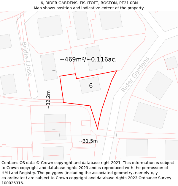 6, RIDER GARDENS, FISHTOFT, BOSTON, PE21 0BN: Plot and title map