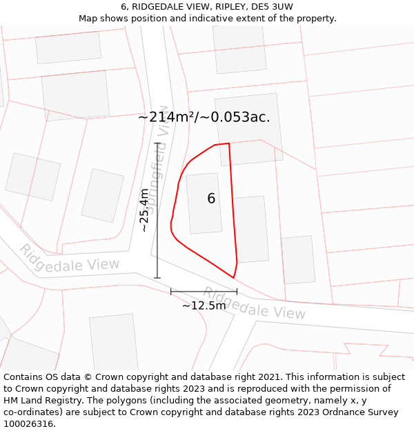 6, RIDGEDALE VIEW, RIPLEY, DE5 3UW: Plot and title map