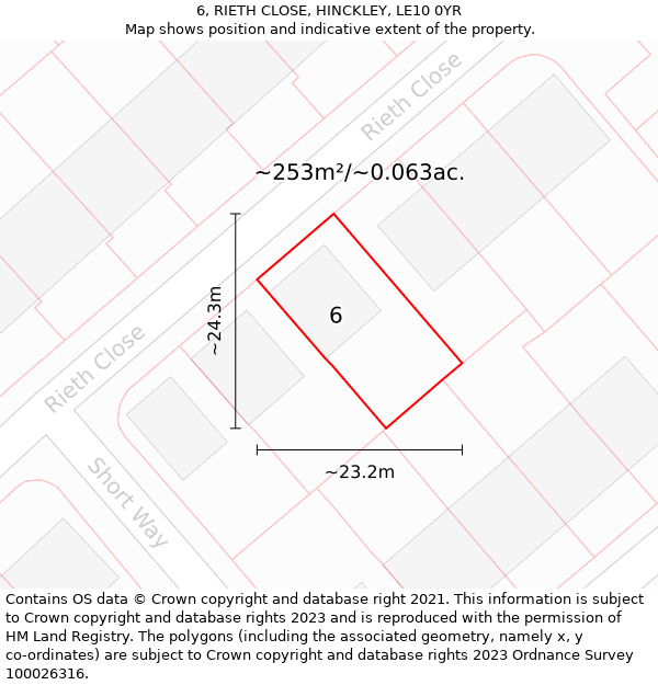 6, RIETH CLOSE, HINCKLEY, LE10 0YR: Plot and title map