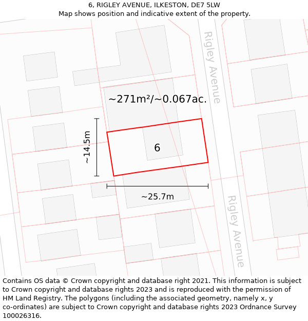 6, RIGLEY AVENUE, ILKESTON, DE7 5LW: Plot and title map