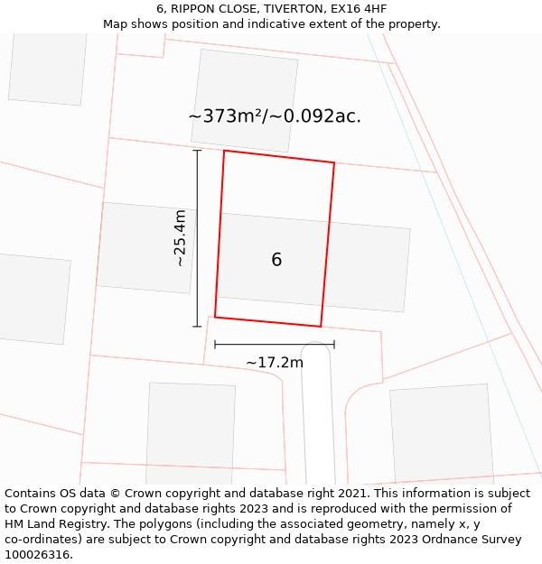 6, RIPPON CLOSE, TIVERTON, EX16 4HF: Plot and title map