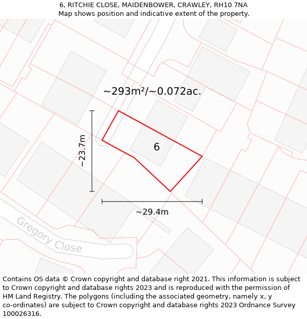 6, RITCHIE CLOSE, MAIDENBOWER, CRAWLEY, RH10 7NA: Plot and title map