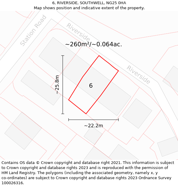 6, RIVERSIDE, SOUTHWELL, NG25 0HA: Plot and title map