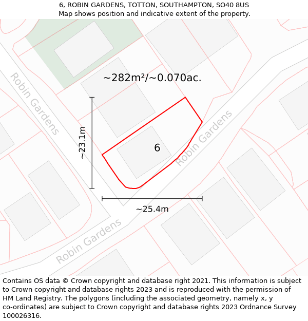 6, ROBIN GARDENS, TOTTON, SOUTHAMPTON, SO40 8US: Plot and title map