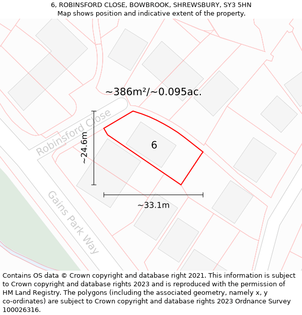 6, ROBINSFORD CLOSE, BOWBROOK, SHREWSBURY, SY3 5HN: Plot and title map