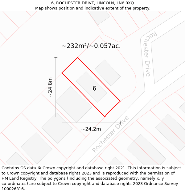 6, ROCHESTER DRIVE, LINCOLN, LN6 0XQ: Plot and title map