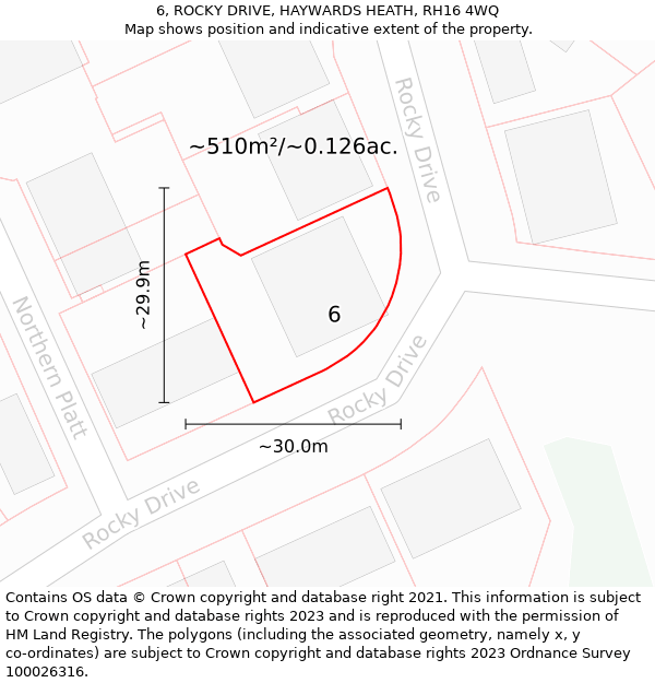 6, ROCKY DRIVE, HAYWARDS HEATH, RH16 4WQ: Plot and title map