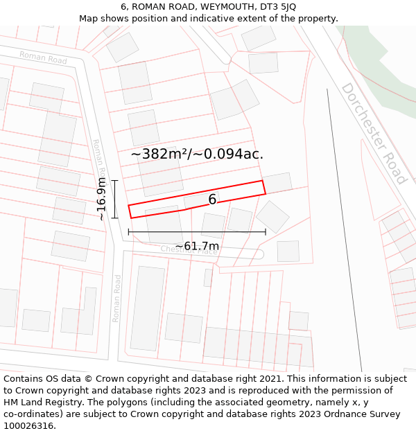 6, ROMAN ROAD, WEYMOUTH, DT3 5JQ: Plot and title map