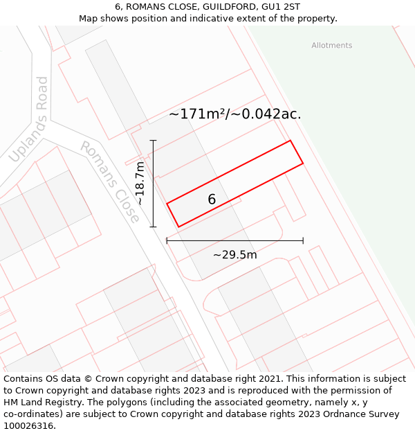 6, ROMANS CLOSE, GUILDFORD, GU1 2ST: Plot and title map