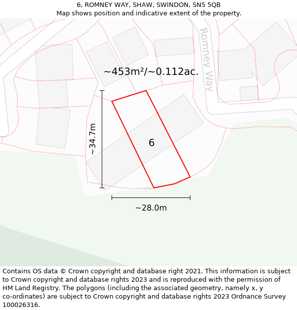 6, ROMNEY WAY, SHAW, SWINDON, SN5 5QB: Plot and title map