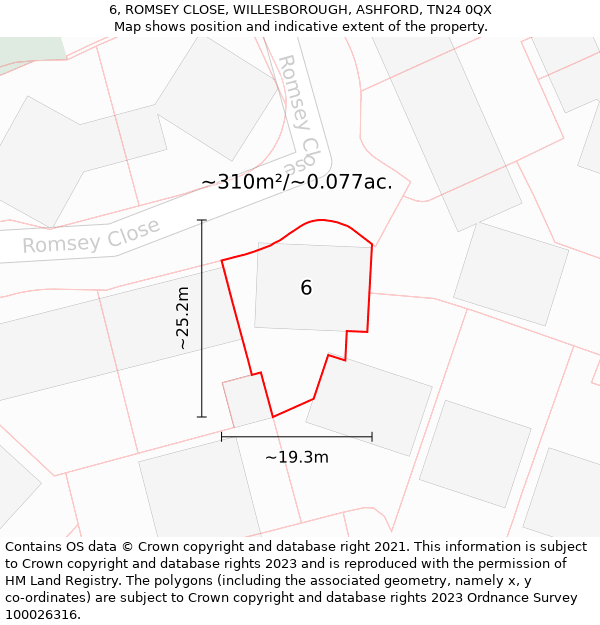 6, ROMSEY CLOSE, WILLESBOROUGH, ASHFORD, TN24 0QX: Plot and title map