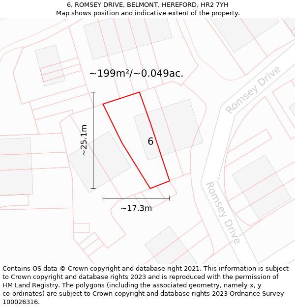 6, ROMSEY DRIVE, BELMONT, HEREFORD, HR2 7YH: Plot and title map