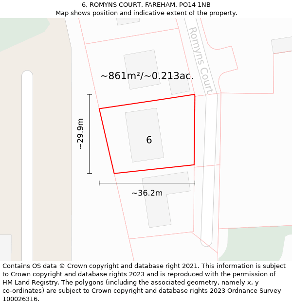 6, ROMYNS COURT, FAREHAM, PO14 1NB: Plot and title map