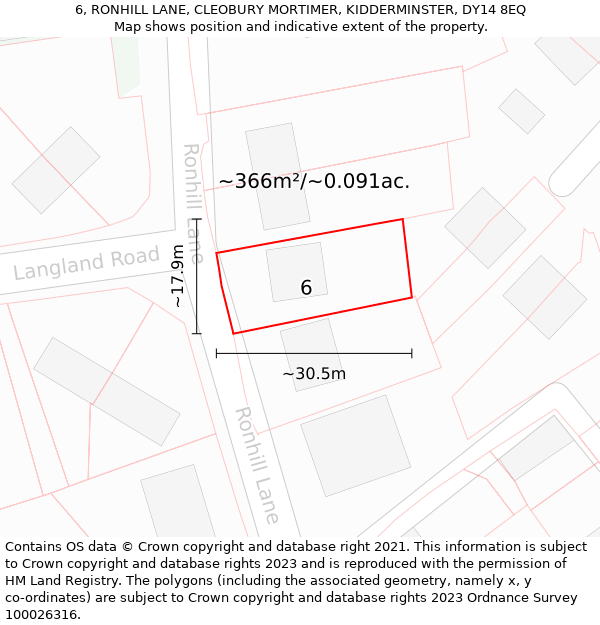 6, RONHILL LANE, CLEOBURY MORTIMER, KIDDERMINSTER, DY14 8EQ: Plot and title map