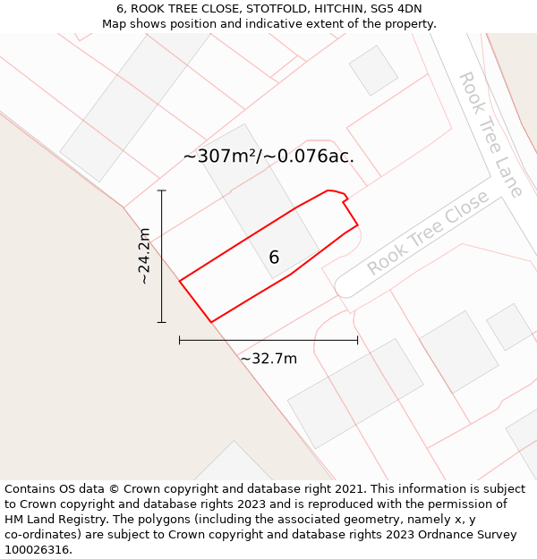 6, ROOK TREE CLOSE, STOTFOLD, HITCHIN, SG5 4DN: Plot and title map