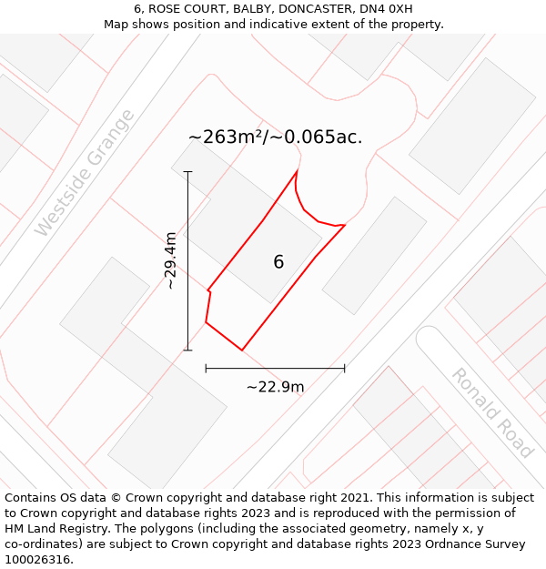 6, ROSE COURT, BALBY, DONCASTER, DN4 0XH: Plot and title map