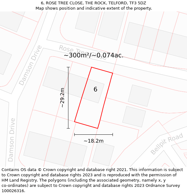 6, ROSE TREE CLOSE, THE ROCK, TELFORD, TF3 5DZ: Plot and title map