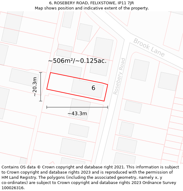 6, ROSEBERY ROAD, FELIXSTOWE, IP11 7JR: Plot and title map