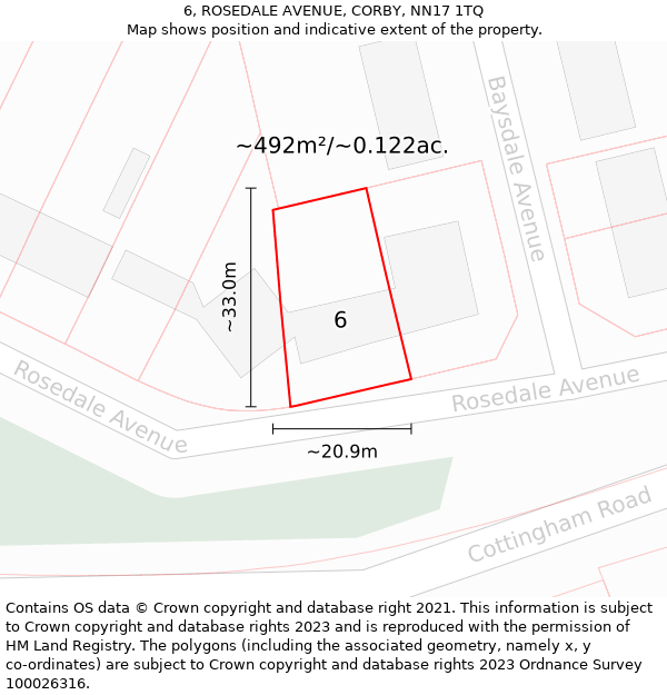 6, ROSEDALE AVENUE, CORBY, NN17 1TQ: Plot and title map