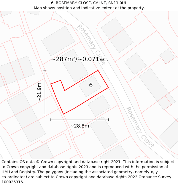 6, ROSEMARY CLOSE, CALNE, SN11 0UL: Plot and title map