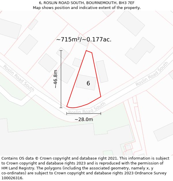 6, ROSLIN ROAD SOUTH, BOURNEMOUTH, BH3 7EF: Plot and title map
