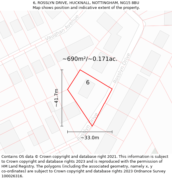 6, ROSSLYN DRIVE, HUCKNALL, NOTTINGHAM, NG15 8BU: Plot and title map