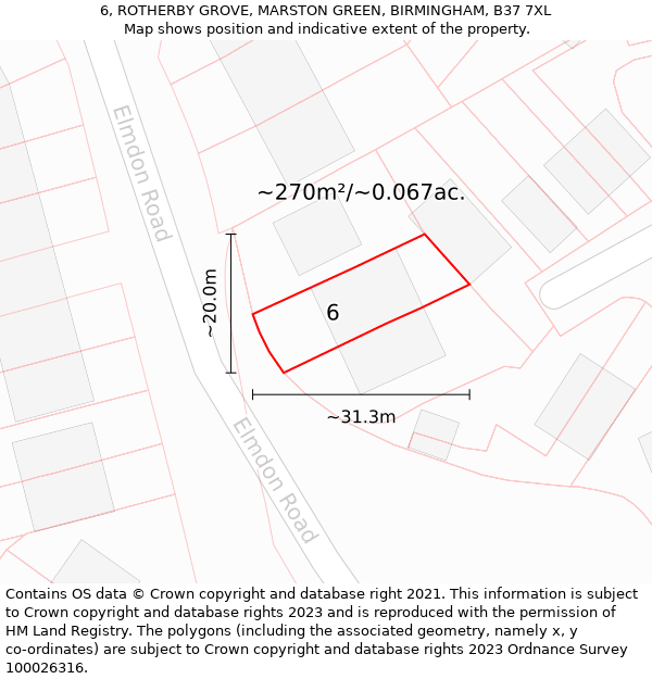 6, ROTHERBY GROVE, MARSTON GREEN, BIRMINGHAM, B37 7XL: Plot and title map