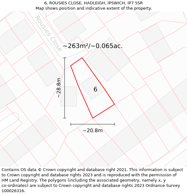 6, ROUSIES CLOSE, HADLEIGH, IPSWICH, IP7 5SR: Plot and title map