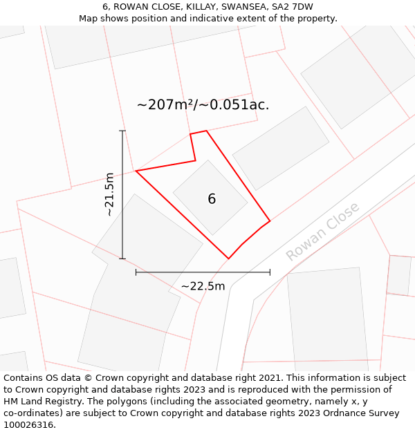 6, ROWAN CLOSE, KILLAY, SWANSEA, SA2 7DW: Plot and title map