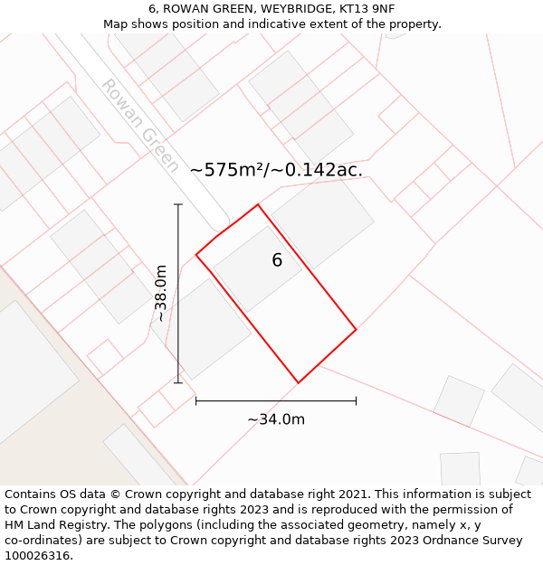 6, ROWAN GREEN, WEYBRIDGE, KT13 9NF: Plot and title map