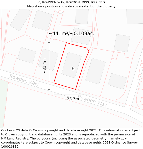 6, ROWDEN WAY, ROYDON, DISS, IP22 5BD: Plot and title map