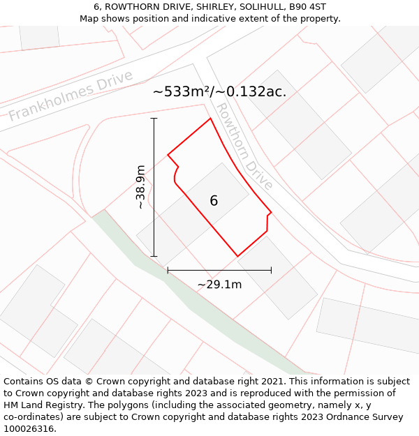 6, ROWTHORN DRIVE, SHIRLEY, SOLIHULL, B90 4ST: Plot and title map