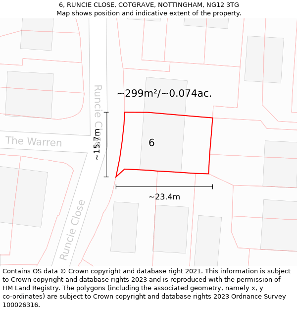 6, RUNCIE CLOSE, COTGRAVE, NOTTINGHAM, NG12 3TG: Plot and title map