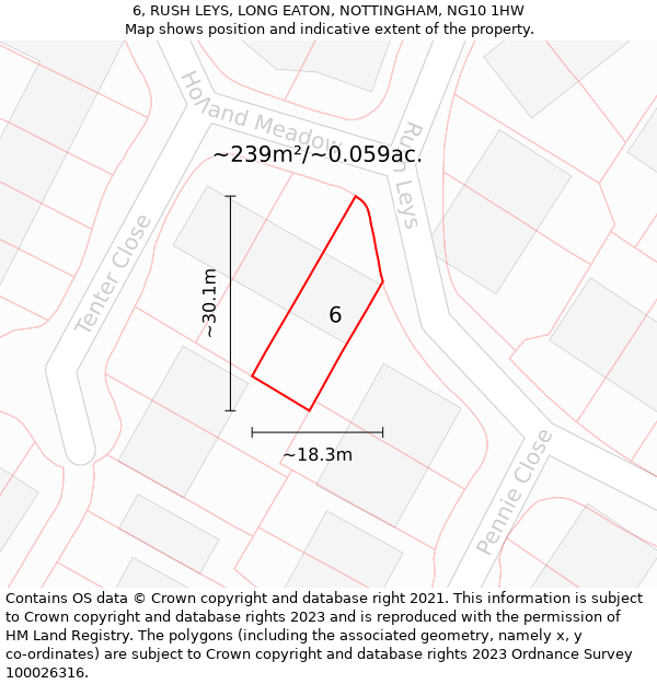 6, RUSH LEYS, LONG EATON, NOTTINGHAM, NG10 1HW: Plot and title map